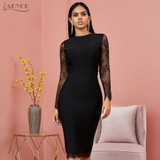 Adyce 2020 New Summer Lace Long Sleeve Bandage Dress Women Sexy Hollow Out Black Club Midi Celebrity Evening Party Dress Vestido