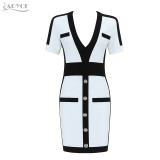 ADYCE 2020 New Summer Women Bandage Dress Vestido Celebrity Evening Party Dress Sexy Deep V Short Sleeve Mini Bodycon Club Dress