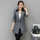 Small suit Jacket female 2017 Spring autumn Slim long style Women blazers Casual fashion Plus size Coat outerwear