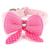 Small Pet Dogs Cat Collar Knit Bowknot Adjustable Leather Puppy Choker Necklaces