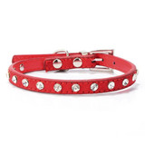Small Pet Crystal Rhinestone Collar Puppy Cat Dog Necklace Suede PU Leather
