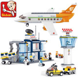 Sluban Model building kits compatible with lego city plane Airport 845 3D blocks Educational toys hobbies for children 026
