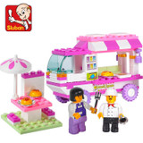 SLUBAN 102Pcs Pink Dream Snack Car Building Blocks Particles Bricks Girls educational toys toys for children