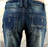 Free Shipping Two-color spring Autumn plus size casual jeans women's straight water wash denim pants girls fashion trousers