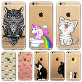 For Apple iPhone 6 6s Plus 4 4S 5 5S SE 5C 6Plus Case Soft TPU Silicon Transparent Thin Cover Black Cat Owl Rabbit Animal Case