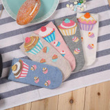 Foot 22-25cm Cupcake Short Socks Women Cute Kawaii Cream Fairy Patty Cup Cake Butter Sugar Milk Baking Lovely Funny Sweet Cotton