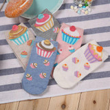 Foot 22-25cm Cupcake Short Socks Women Cute Kawaii Cream Fairy Patty Cup Cake Butter Sugar Milk Baking Lovely Funny Sweet Cotton