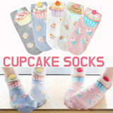 Foot 22-25cm Cupcake Short Socks Women Cute Kawaii Cream Fairy Patty Cup Cake Butter Sugar Milk Baking Lovely Funny Sweet Cotton