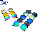 FOENIXSONG Brand Vintage Round Sunglasses for Women Designer Frame Eyewear Fashion Oculos de sol Gold Silver Frame Mirror Lens