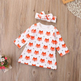 FOCUSNORM 2Pcs Fashion Baby Girl Dress Newborn Baby Girls Pajamas Cotton Fox Dress Headband Outfit Cute Sets Clothes