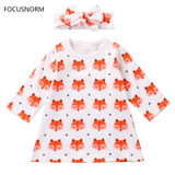 FOCUSNORM 2Pcs Fashion Baby Girl Dress Newborn Baby Girls Pajamas Cotton Fox Dress Headband Outfit Cute Sets Clothes