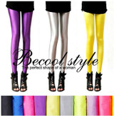 Fluorescent Color Leggings Pants Women's Ice Silk Spandex Elastic Leggings Multicolor Shiny Glossy dance Leggings Trousers