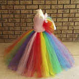 Fluffy Rainbow Girl Birthday Party Tutu Dress Little Pony Child Princess Cosplay Tutu Dresses Girls Halloween Inspired Costume