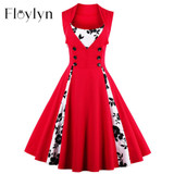 Floyln Elegant Buttons Dress Women Vintage 50s 60s Style Dresses S - 4XL Plus Size Retro Tunic Vestido Dress