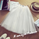 Tulle Skirts Womens 2017 Summer Fashion High Waist Lace Mesh Pleated Long Skirt Elastic Sun Fluffy Tutu Skirt Jupe Longue Femme