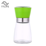 TTLIFE Stainless Steel Glass Pepper Mill Slim Fit Spice Salt Pepper Mill Grinder Seasoning Kitchen Tools Grinding for Cooking