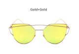 TSHING Women Fashion Twin-Beams Rose Gold Cat Eye Sunglasses Ladies Clear Mirror Cateye Sun Glasses For Female Optical Frame