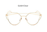 TSHING Women Fashion Twin-Beams Rose Gold Cat Eye Sunglasses Ladies Clear Mirror Cateye Sun Glasses For Female Optical Frame