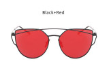 TSHING Women Fashion Twin-Beams Rose Gold Cat Eye Sunglasses Ladies Clear Mirror Cateye Sun Glasses For Female Optical Frame