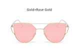 TSHING Women Fashion Twin-Beams Rose Gold Cat Eye Sunglasses Ladies Clear Mirror Cateye Sun Glasses For Female Optical Frame