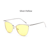 TSHING New Women Cat Eye Sunglasses Fashion Classic Clear Shades Vogue Female Metal Frame Mirrored Cateye Sun Glasses UV400