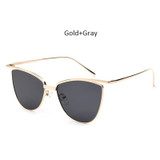 TSHING New Women Cat Eye Sunglasses Fashion Classic Clear Shades Vogue Female Metal Frame Mirrored Cateye Sun Glasses UV400