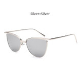 TSHING New Women Cat Eye Sunglasses Fashion Classic Clear Shades Vogue Female Metal Frame Mirrored Cateye Sun Glasses UV400