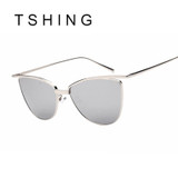 TSHING New Women Cat Eye Sunglasses Fashion Classic Clear Shades Vogue Female Metal Frame Mirrored Cateye Sun Glasses UV400