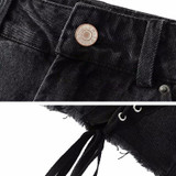Try Everything Tassel Lace Up Skirt High Waist Punk Jean Skirt Black Sexy A-Line Above Knee Mini Denim Pencil Skirt Female 2017