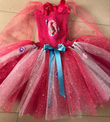 Troll Poppy Tutu Dress Baby Girl Tulle Princess Dress Kids Halloween Cosplay Costume Girl Festival Birthday Party Cartoon Dress