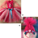 Troll Poppy Tutu Dress Baby Girl Tulle Princess Dress Kids Halloween Cosplay Costume Girl Festival Birthday Party Cartoon Dress
