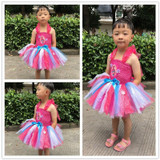 Troll Poppy Tutu Dress Baby Girl Tulle Princess Dress Kids Halloween Cosplay Costume Girl Festival Birthday Party Cartoon Dress