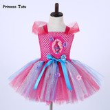 Troll Poppy Tutu Dress Baby Girl Tulle Princess Dress Kids Halloween Cosplay Costume Girl Festival Birthday Party Cartoon Dress