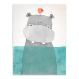 Triptych Modern Nordic Kawaii Animals Bear Hippo Penguins Poster Print Wall Art Picture Canvas Painting Kids Room Decor No Frame