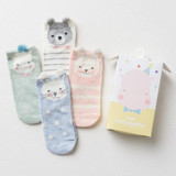 high quality 2017 women socks gift box 4 pair cute cat printed color cotton animals women fashion short lady ankle socks