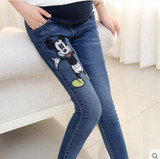 High Quality 2017 Maternity Jeans Pregnant Woman Cartoon Pencil Pants Maternity Elastic Waist DenimTrousers Pregnancy Clothes