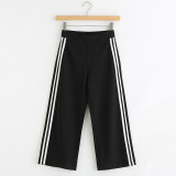 High Quality 2017 Fashion Women Calf-Length Wide Leg Pants Elastic High Waist Side Striped Trousers Women Pants pantalon femmes