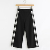 High Quality 2017 Fashion Women Calf-Length Wide Leg Pants Elastic High Waist Side Striped Trousers Women Pants pantalon femmes