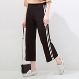 High Quality 2017 Fashion Women Calf-Length Wide Leg Pants Elastic High Waist Side Striped Trousers Women Pants pantalon femmes