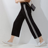 High Quality 2017 Fashion Women Calf-Length Wide Leg Pants Elastic High Waist Side Striped Trousers Women Pants pantalon femmes