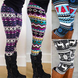 High Quality 2017 Comfortable Women girl casual Winter Christmas Snowflake Knitted Elastic printed Leggings Fitness Cotton Pants