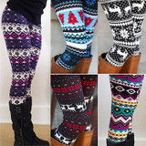High Quality 2017 Comfortable Women girl casual Winter Christmas Snowflake Knitted Elastic printed Leggings Fitness Cotton Pants