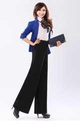 High Quality 2015 Womens Wide Leg Dress/Work Pants Plus Size Office Ladies Wide Legged Skirts Trouser Green/Black/Red Long Pants