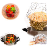High Quality 1Pc Foldable Fry Basket Steam Rinse Strain magic basket mesh basket Strainer Net Kitchen Cooking Tool