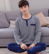 High Quality 100% Cotton New 2017 Autumn Pajama Sets Striped Pijama Men Pajamas Sets Plus size 4XL Lounge Men's Sleepwear