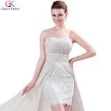High Low Prom Dresses 2017 Cheap Grace Karin Strapless Chiffon Lace Short Front Long Back Dress Formal Gowns Wedding Party Gown