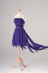 High Low Cocktail Dress Purple 2017 Strapless Beaded Party Dress Short Front Long Back Gowns