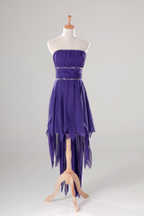 High Low Cocktail Dress Purple 2017 Strapless Beaded Party Dress Short Front Long Back Gowns