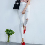 High Elastic Imitate Jeans Women Knee Skinny Pencil Pants Slim Ripped Jeans For Women Black Ripped Jeans High Elastic Imitate Jeans Women Knee Skinny Pencil Pants Slim Ripped Jeans For Women Black Ripped Jeans