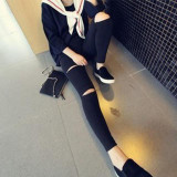 High Elastic Imitate Jeans Women Knee Skinny Pencil Pants Slim Ripped Jeans For Women Black Ripped Jeans High Elastic Imitate Jeans Women Knee Skinny Pencil Pants Slim Ripped Jeans For Women Black Ripped Jeans